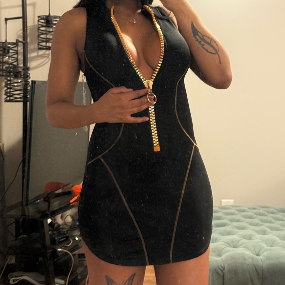 NWOT Fashion Nova Black and Gold Mini Dress